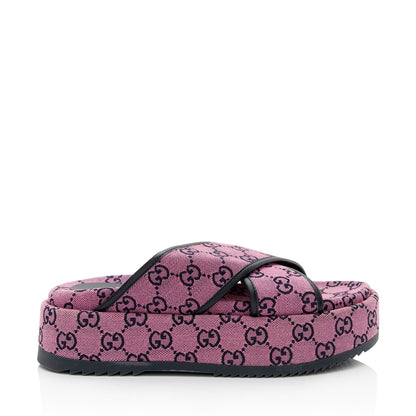 Gucci GG Canvas Crisscross Platform Sandals - Size 9.5 / 39.5 (SHF-KTNudr)