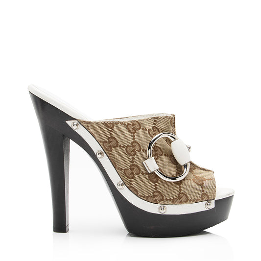 Gucci GG Canvas Icon Bit Clog Sandals - Size 6.5 / 36.5 (SHF-23194)