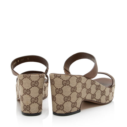 Gucci GG Canvas Leather Platform Slide Sandals - Size 7 C / 37 C (SHF-RyvERK)
