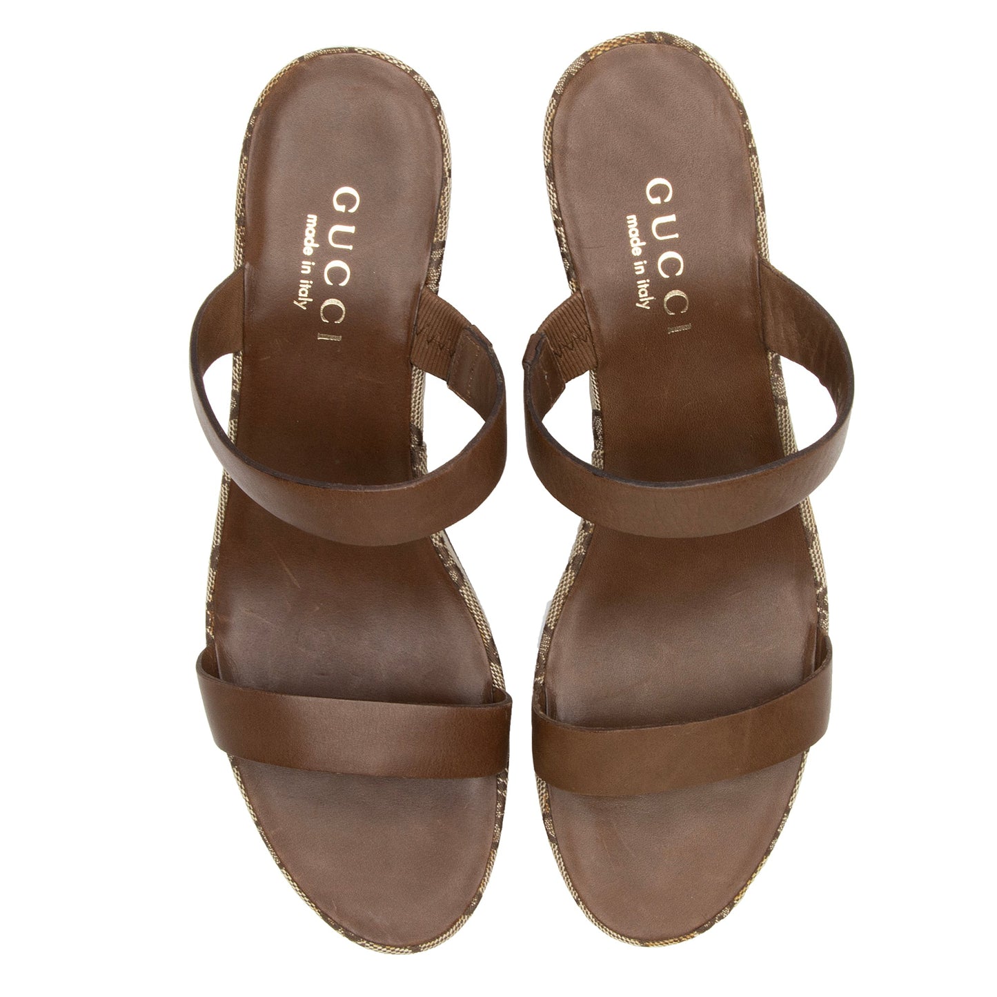 Gucci GG Canvas Leather Platform Slide Sandals - Size 7 C / 37 C (SHF-RyvERK)