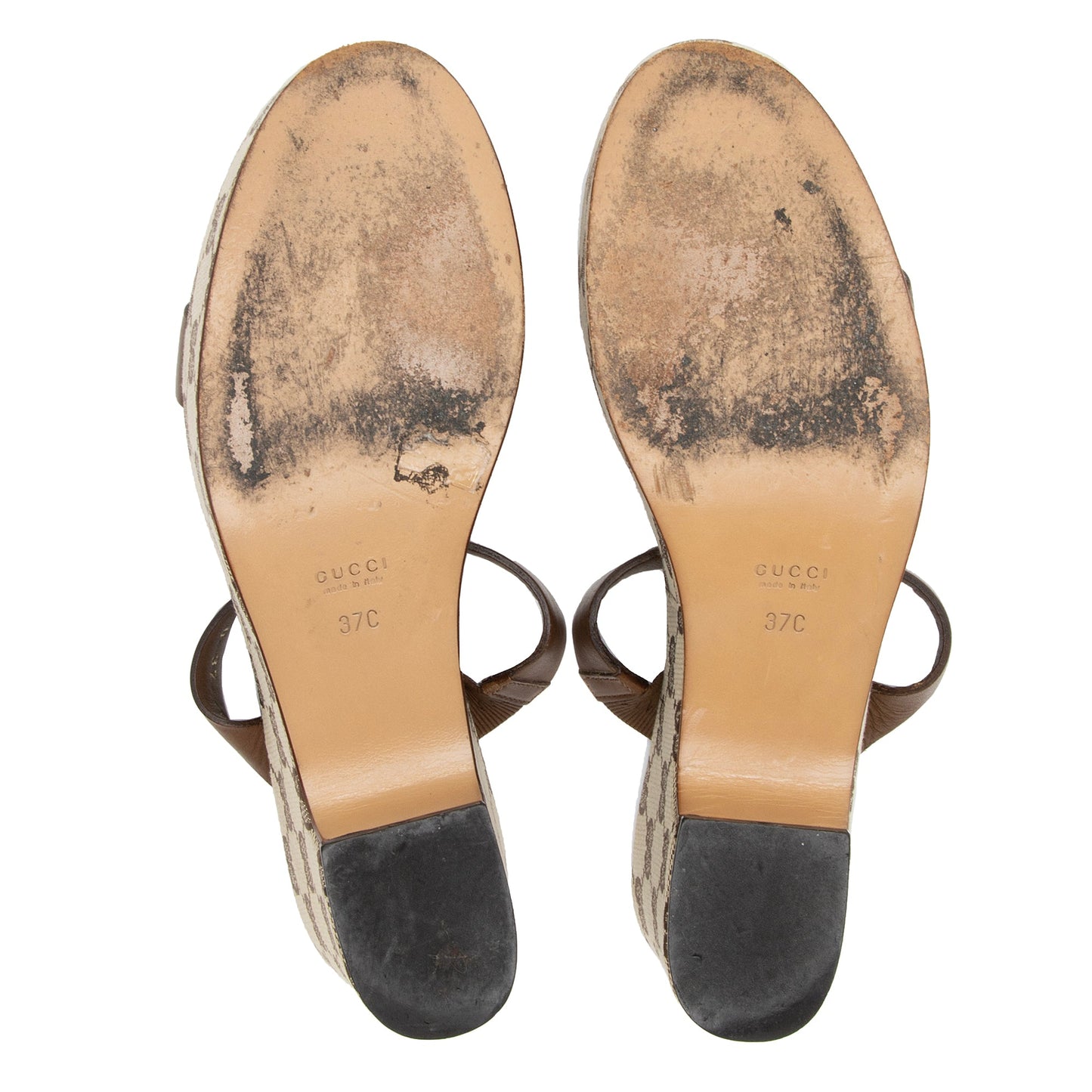 Gucci GG Canvas Leather Platform Slide Sandals - Size 7 C / 37 C (SHF-RyvERK)