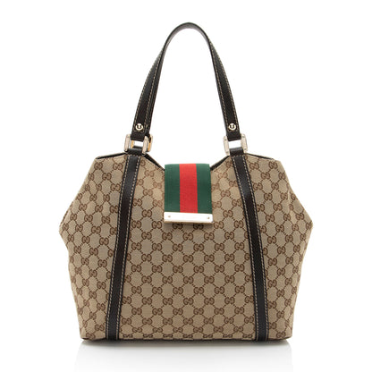 Gucci GG Canvas New Ladies Web Small Tote (SHF-eiujZp)