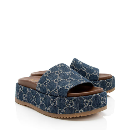 Gucci GG Denim Angelina Slide Platform Sandals - Size 7 / 37 (SHF-tnPdWr)