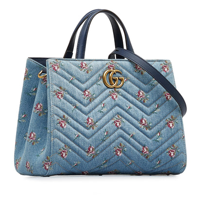 Gucci GG Marmont Flora Denim Satchel (SHG-dKHQjj)