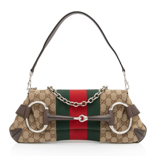Gucci GG Supreme Horsebit Web Chain Shoulder Bag (SHF-lQWg6i)
