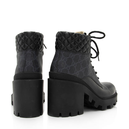 Gucci GG Supreme Leather Lace Up Ankle Boots - Size 10 / 40 (SHF-Rnm2Gv)
