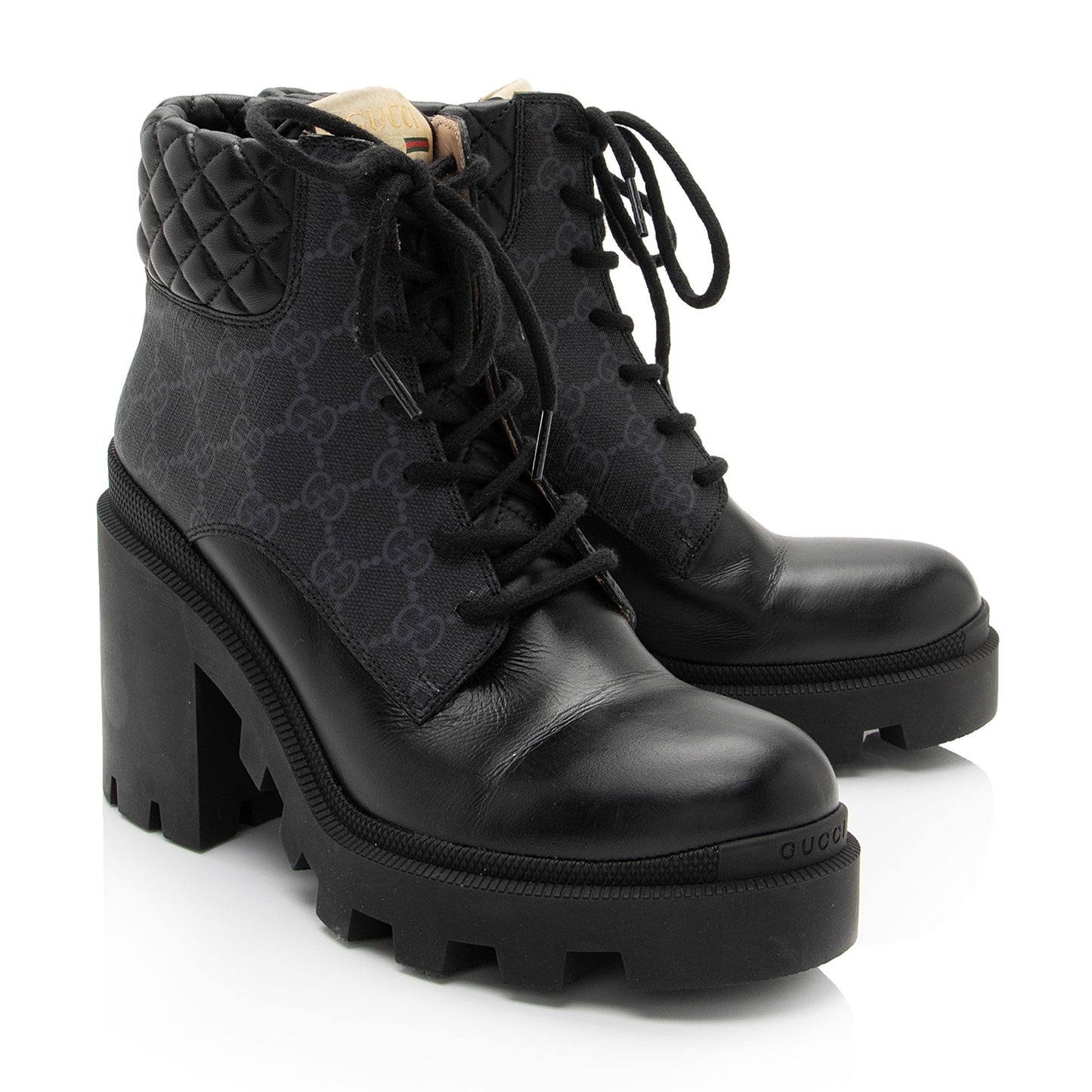 Gucci GG Supreme Leather Lace Up Ankle Boots - Size 10 / 40 (SHF-Rnm2Gv)