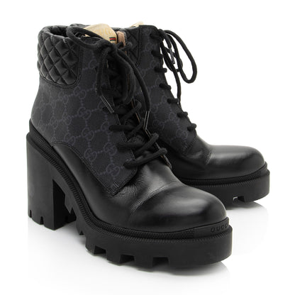 Gucci GG Supreme Leather Lace Up Ankle Boots - Size 10 / 40 (SHF-Rnm2Gv)
