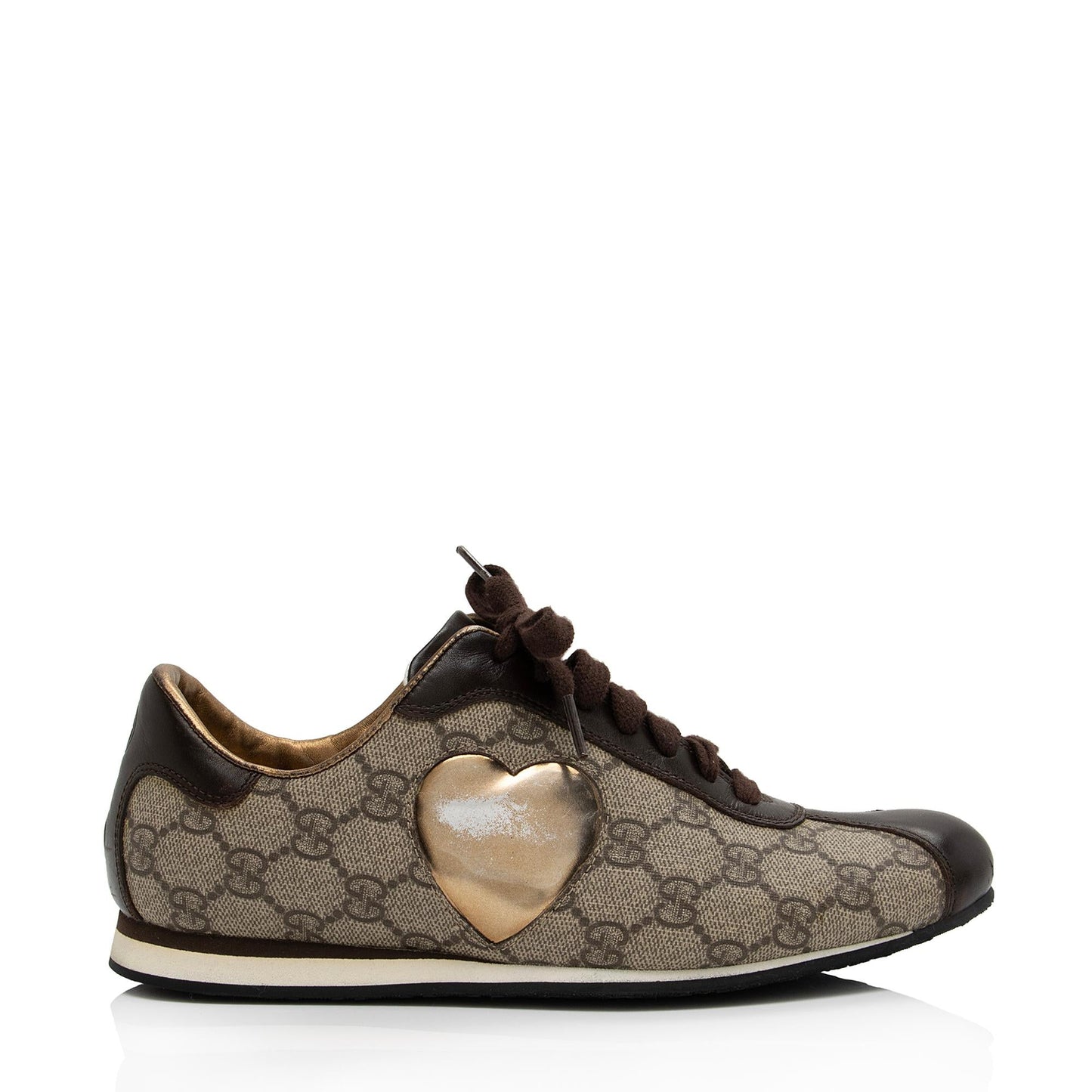 Gucci GG Supreme Metallic Leather Heart Low Top Sneakers - Size 7 / 37 (SHF-stMqMI)