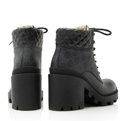 Gucci GG Supreme Quilted Calfskin Combat Boots - Size 8 / 38