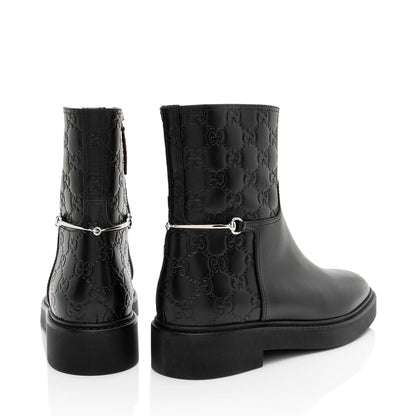 Gucci Guccissima Leather Horsebit Ankle Boots - Size 8 / 38