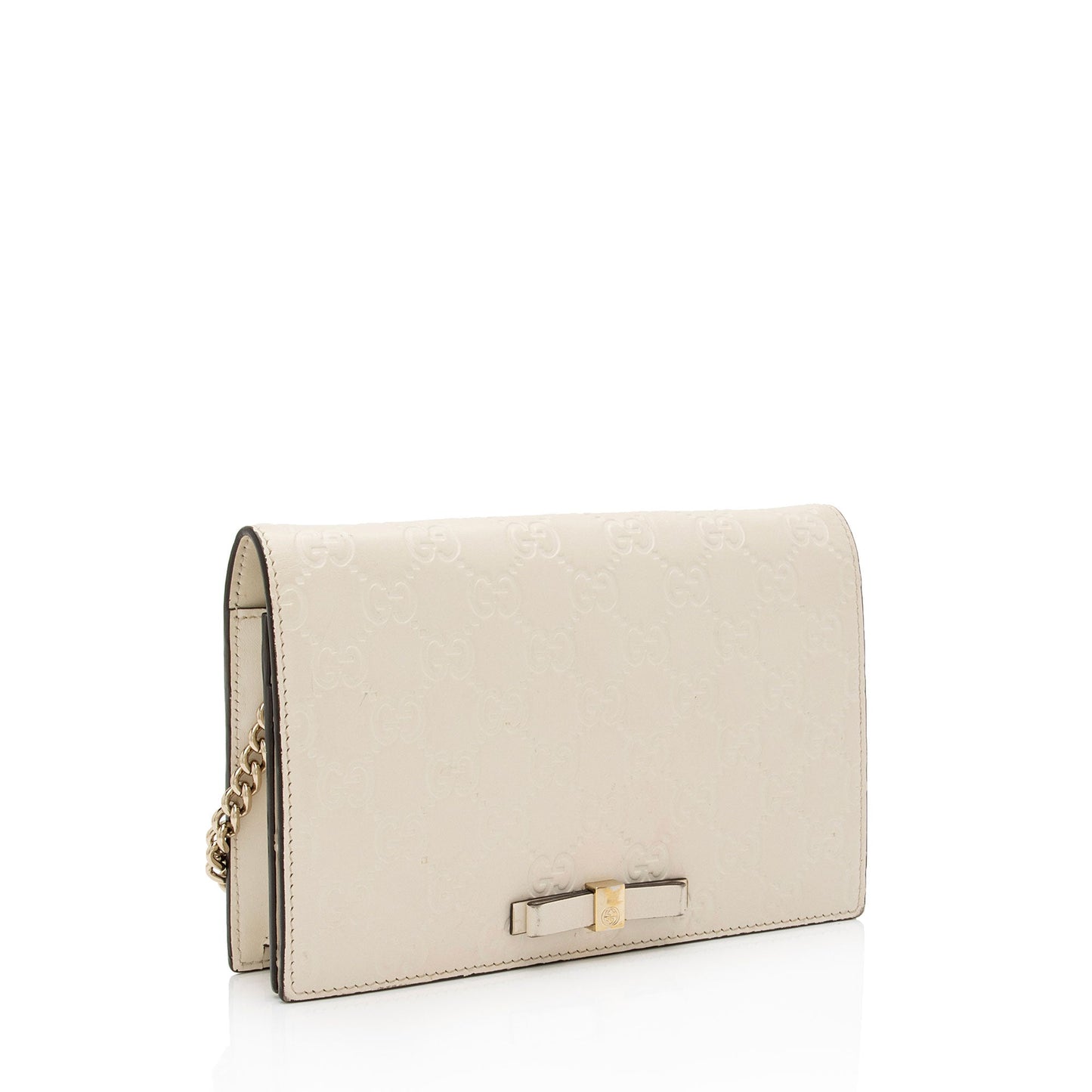 Gucci Guccissima Leather Signature Bow Mini Wallet On Chain Bag (SHF-fAYnZO)