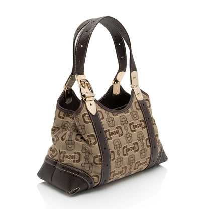 Gucci Horsebit Canvas Shoulder Bag (SHF-t8v4XG)