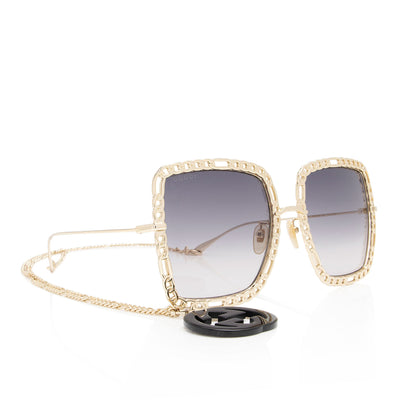 Gucci Interlocking G Charm Chain Oversize Square Sunglasses (SHF-ZhUx8y)