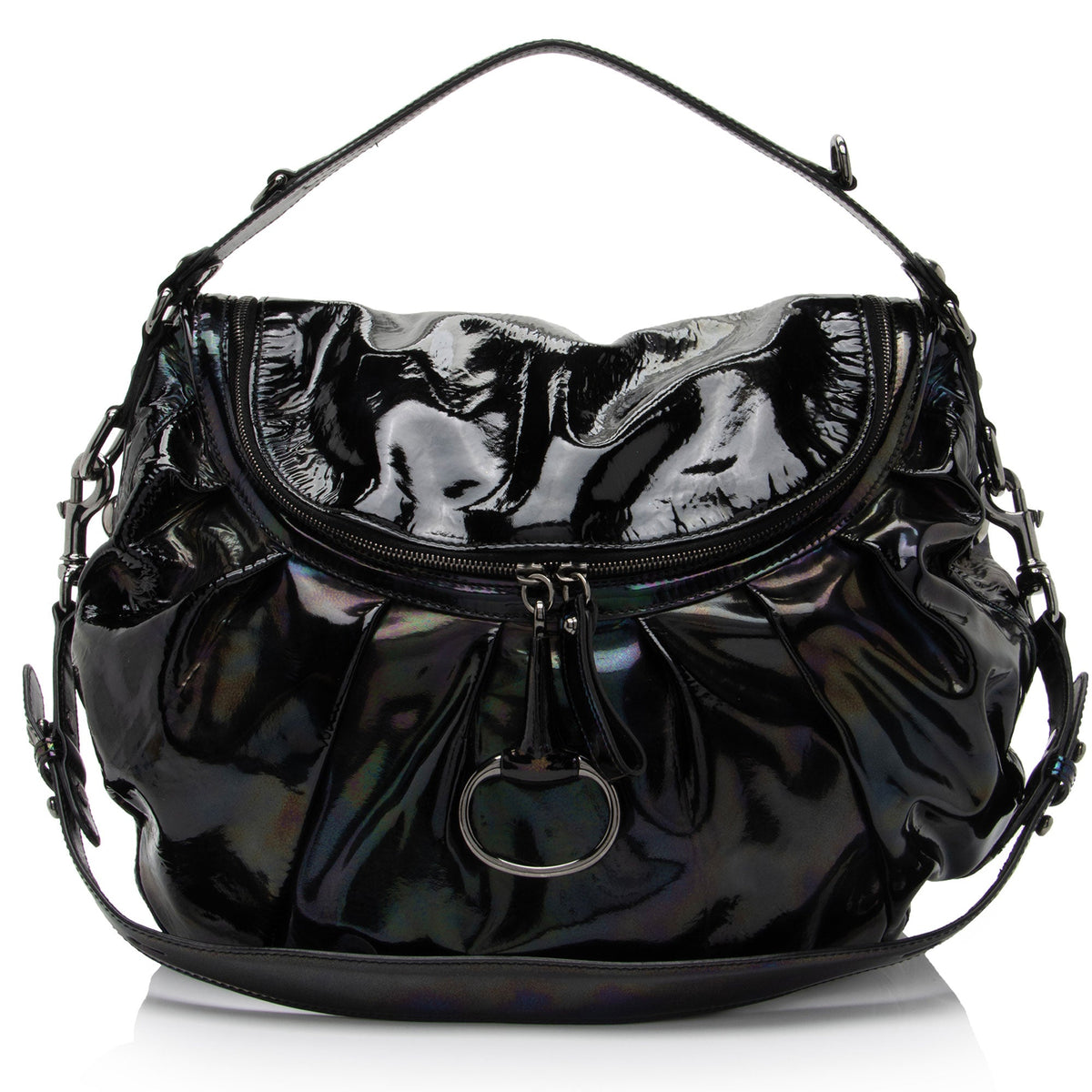 Gucci Iridescent Patent Leather Icon Bit Hobo (SHF-lmJOkR)