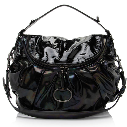 Gucci Iridescent Patent Leather Icon Bit Hobo (SHF-lmJOkR)