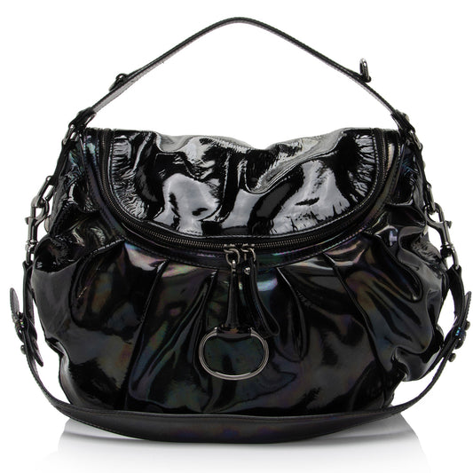 Gucci Iridescent Patent Leather Icon Bit Hobo (SHF-lmJOkR)
