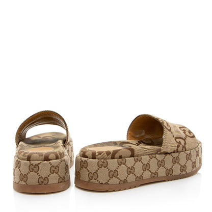 Gucci Jumbo GG Canvas Angelina Slide Platform Sandals - Size 8.5 / 38.5 (SHF-bkBL9w)