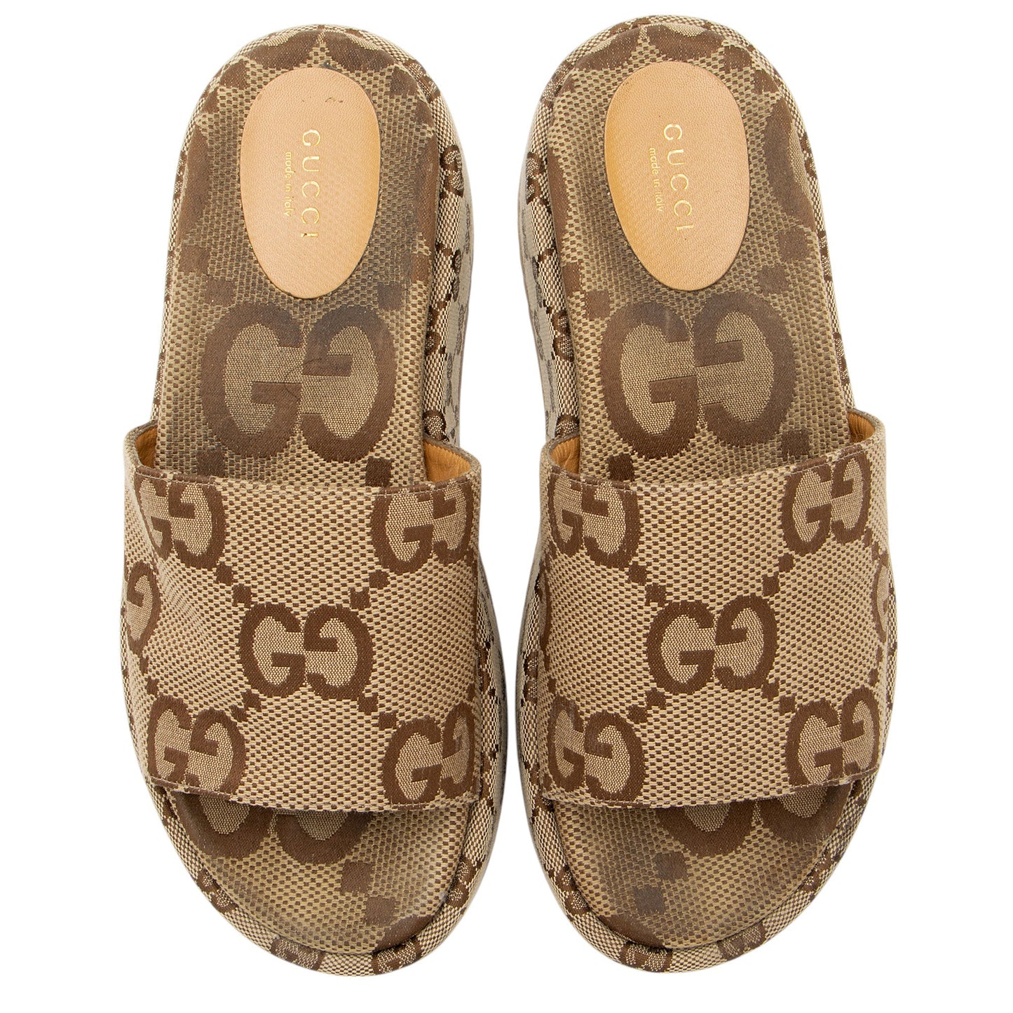 Gucci Jumbo GG Canvas Angelina Slide Platform Sandals - Size 8.5 / 38.5 (SHF-bkBL9w)