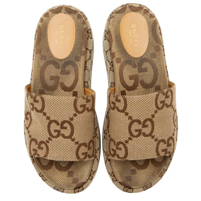 Gucci Jumbo GG Canvas Angelina Slide Platform Sandals - Size 8.5 / 38.5 (SHF-bkBL9w)