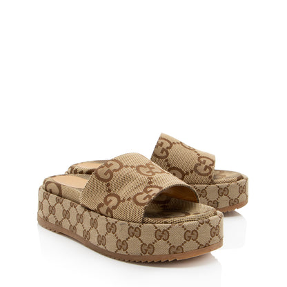 Gucci Jumbo GG Canvas Angelina Slide Platform Sandals - Size 8.5 / 38.5 (SHF-bkBL9w)