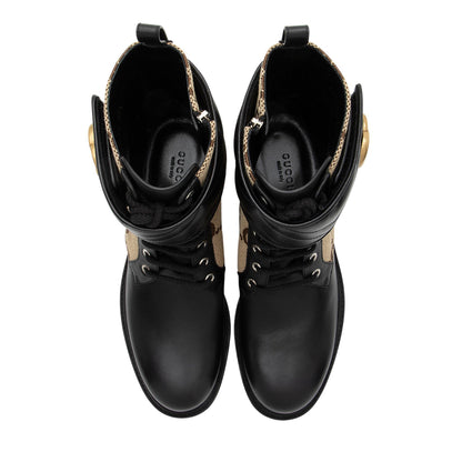 Gucci Jumbo GG Canvas Leather GG Marmont Combat Boots - Size 8.5 / 38.5
