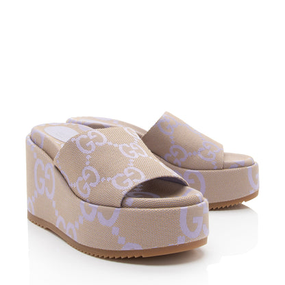 Gucci Jumbo GG Canvas Platform Wedge Slides - Size 11 / 41 (SHF-TTDQvS)