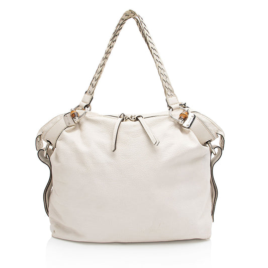 Gucci Leather Bamboo Bar Large Tote (SHF-e0XTfM)