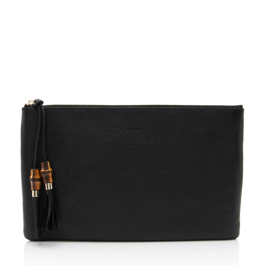 Gucci Leather Bamboo Tassel Zip Clutch (SHF-ybom6m)