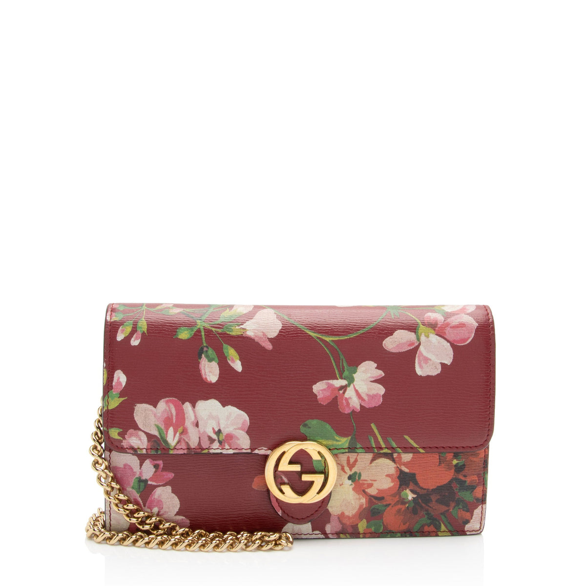 Gucci Leather Blooms Interlocking GG Wallet on Chain (SHF-dj50gX)