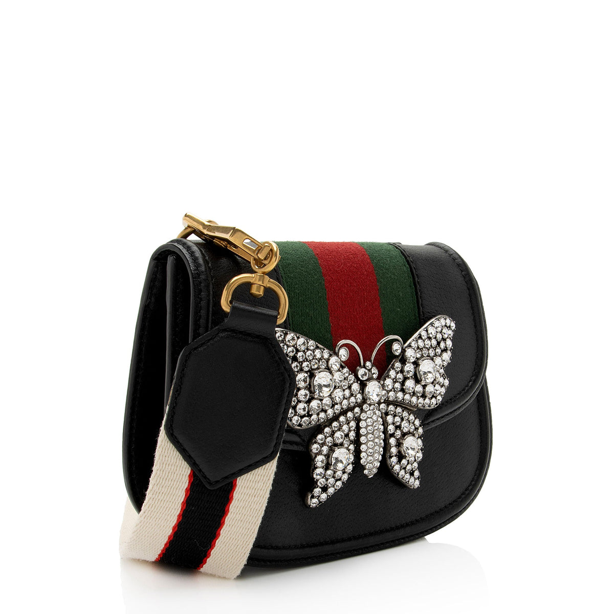 Gucci Leather Crystal Butterfly Linea Totem Small Crossbody (SHF-EzIHWx)