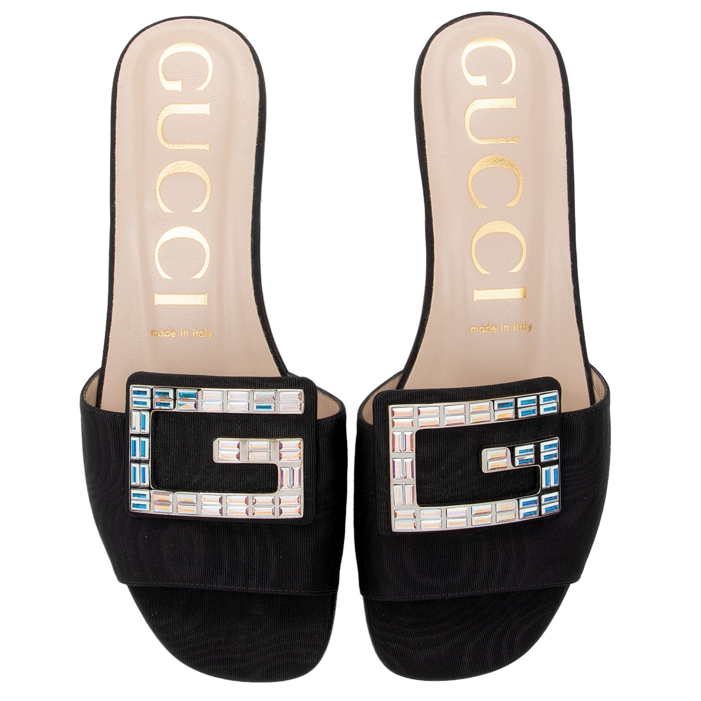 Gucci Leather Crystal G Madelyn Slide Sandals - Size 7.5 / 37.5 (SHF-PZAHJH)