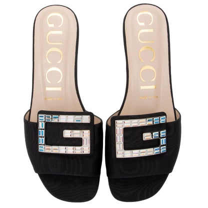 Gucci Leather Crystal G Madelyn Slide Sandals - Size 7.5 / 37.5 (SHF-PZAHJH)