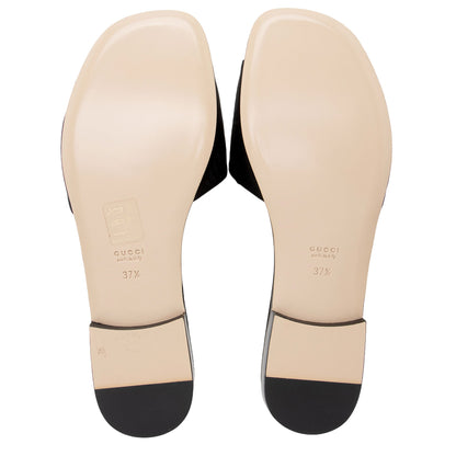 Gucci Leather Crystal G Madelyn Slide Sandals - Size 7.5 / 37.5 (SHF-PZAHJH)