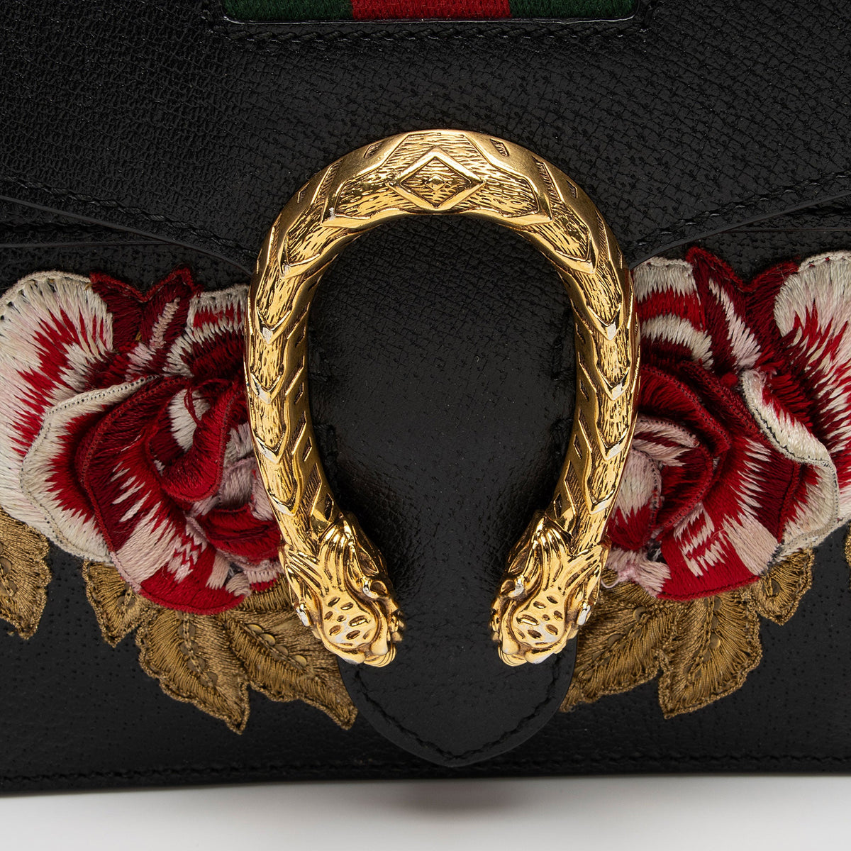 Gucci Leather Embroidered Rose Dionysus Medium Shoulder Bag (SHF-sxhk6S)