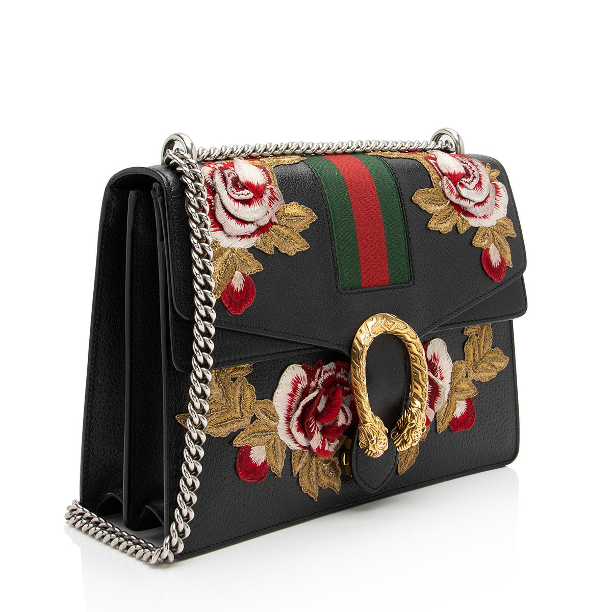Gucci Leather Embroidered Rose Dionysus Medium Shoulder Bag (SHF-sxhk6S)