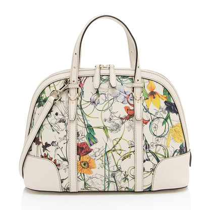 Gucci Leather Flora Nice Satchel (SHF-5DGwQW)