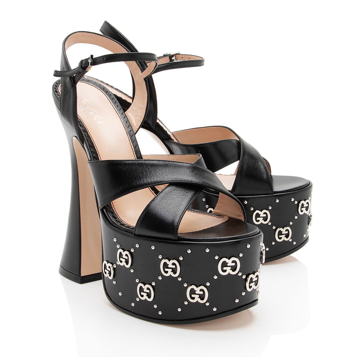 Gucci Leather GG Embellished Platform Sandals - Size 6 / 36