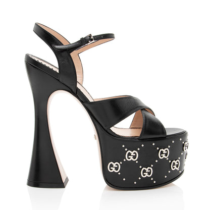 Gucci Leather GG Embellished Platform Sandals - Size 6 / 36