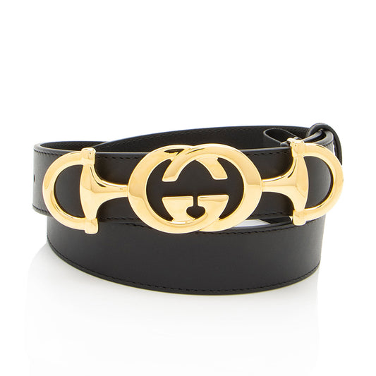 Gucci Leather GG Horsebit Belt - Size 32 / 80 (SHF-LymjNj)