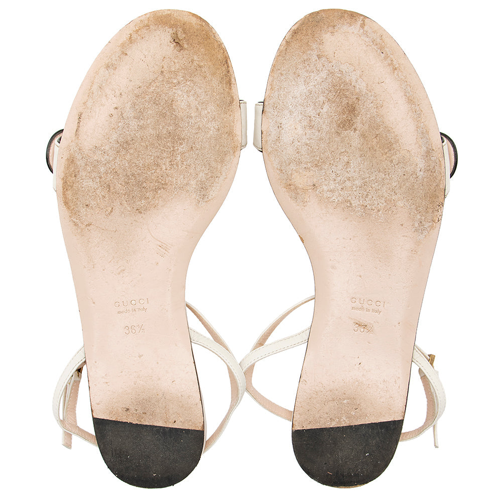 Gucci Leather GG Marmont Ankle Wrap Flat Sandals - Size 6.5 / 36.5 (SHF-20686)