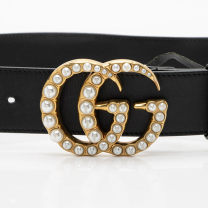 Gucci Leather GG Marmont Pearl Wide Belt - Size 34 / 85 (SHF-mZ6WWU)