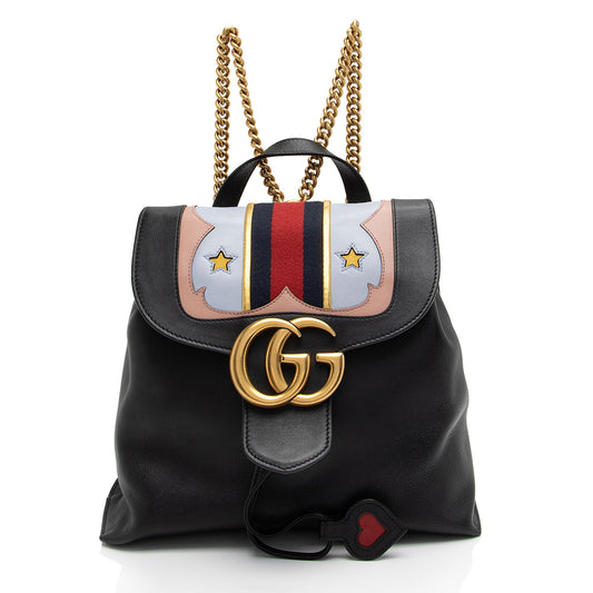 Gucci Leather GG Marmont Web Flap Chain Backpack (SHF-PyHHER)