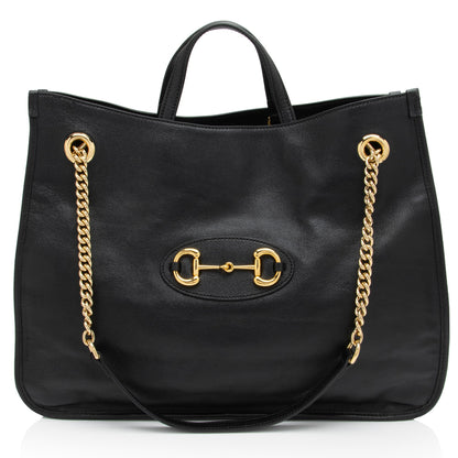 Gucci Leather Horsebit 1955 Chain Large Tote (SHF-LnlXOo)