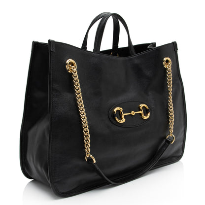 Gucci Leather Horsebit 1955 Chain Large Tote (SHF-LnlXOo)