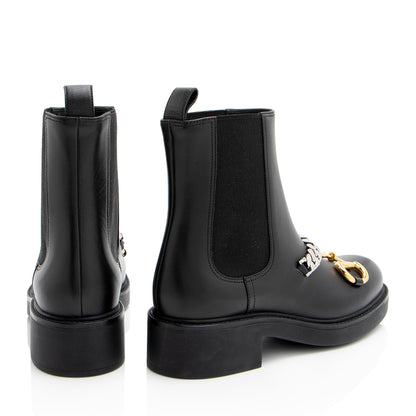 Gucci Leather Horsebit Chain Ankle Boots - Size 7 / 37