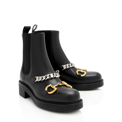 Gucci Leather Horsebit Chain Ankle Boots - Size 7 / 37