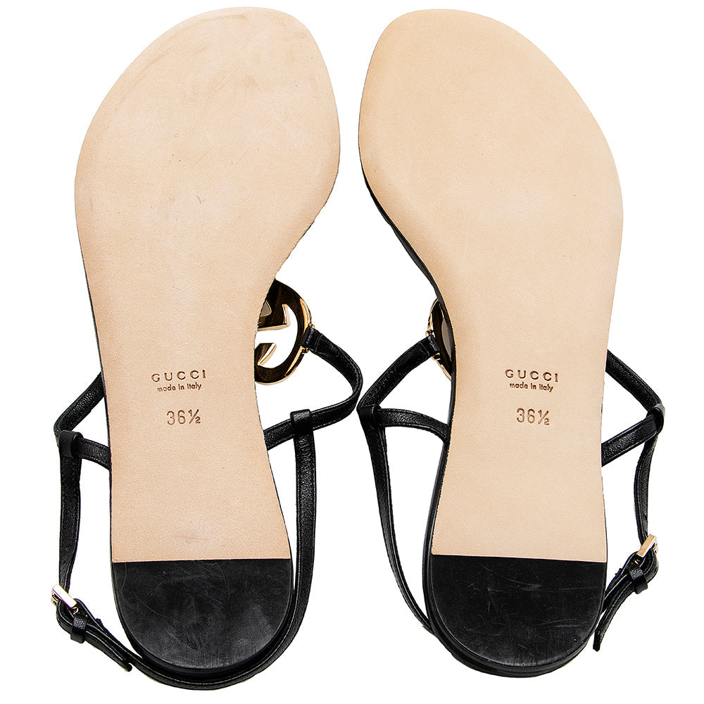 Gucci Leather Interlocking GG Heart Sandals - Size 6.5 / 36.5 (SHF-17629)