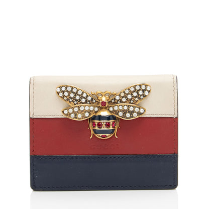 Gucci Leather Queen Margaret Bee Card Case (SHF-xcHoPF)