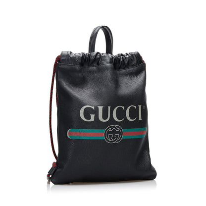 Gucci Logo Drawstring Leather Backpack (SHG-f1YPPC)